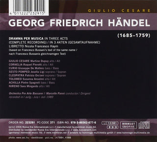 Georg Friedrich Händel - Martine Dupuis |  Patrizia Orciani |  Raquel Pierotti |  Josella Ligi |  Susanna Anslemi |  Orchestra Pro Arte Bassano |  Marcello Panni : Giulio Cesare (3xCD, Album, RE, Dig)