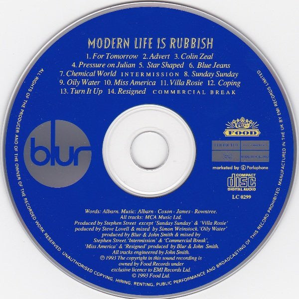 Blur : Modern Life Is Rubbish (CD, Album, RP)