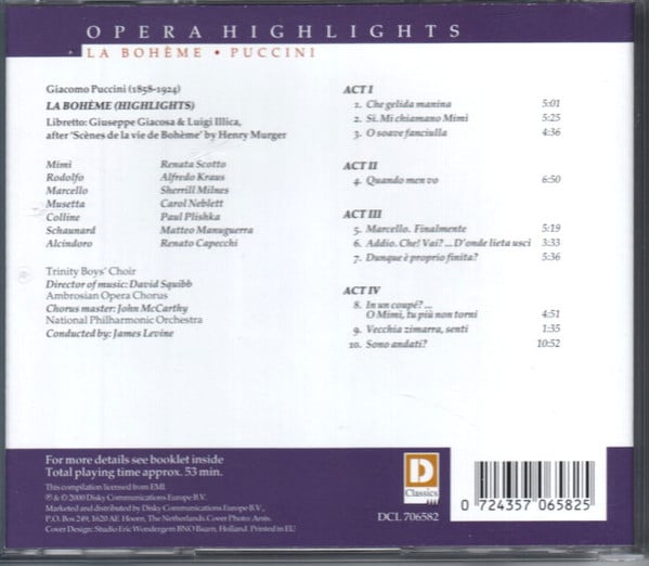 Giacomo Puccini - Renata Scotto, Alfredo Kraus, National Philharmonic Orchestra, James Levine (2) : La Bohème Opera Highlights (CD, Album)