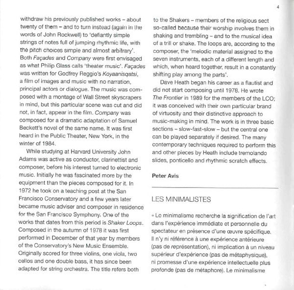 London Chamber Orchestra* ⋅ Adams* / Glass* / Reich* / Heath* : Minimalist (CD, Album)
