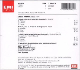 César Franck - Aldo Ciccolini, Orchestre De Liège • Paul Strauss : Prélude, Chorale Et Fugue / Prélude, Aria Et Finale / Prélude, Fugue Et Variation / Variations Symphoniques (CD, Comp, RE, RM, RP)