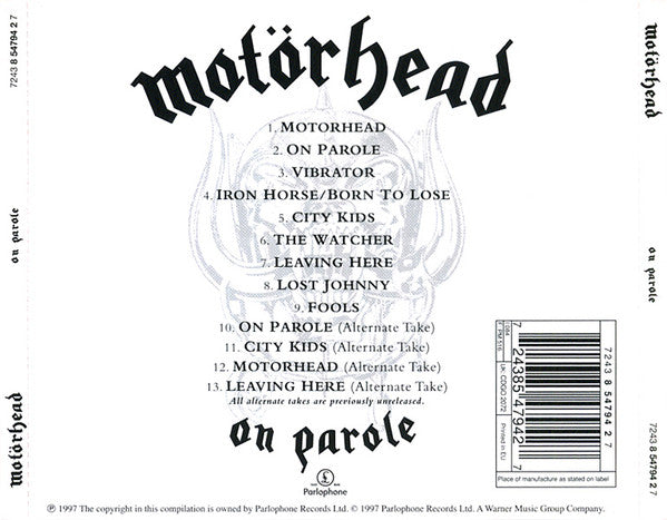 Motörhead : On Parole (CD, Album, RE, RM)