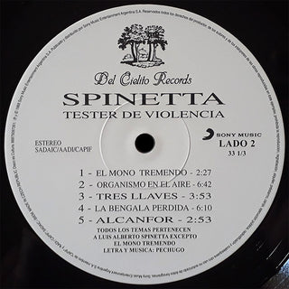 Luis Alberto Spinetta : Tester De Violencia (LP, Album, RE, RM)