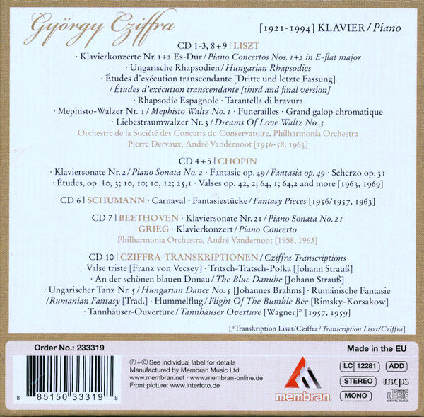 Gyorgy Cziffra : Feinsinniges Heissblut = Sensitive Passion (10xCD + Box, Comp)