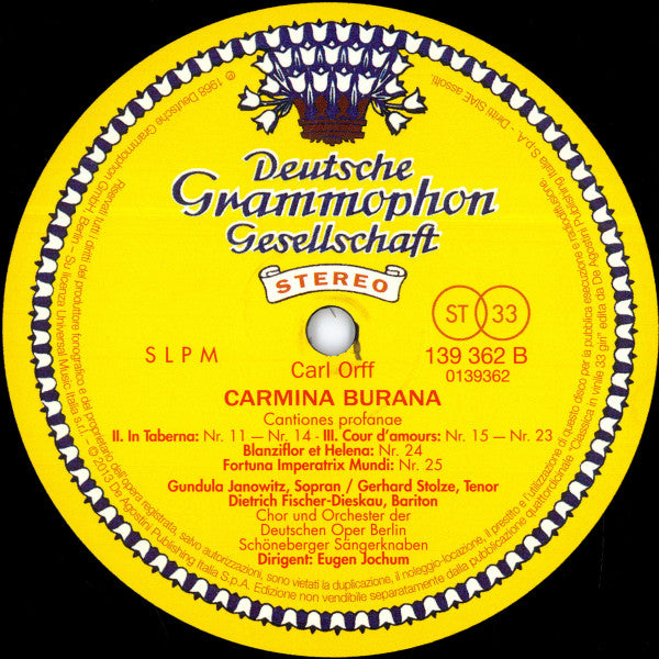 Carl Orff • Gundula Janowitz ∙ Gerhard Stolze ∙ Dietrich Fischer-Dieskau, Chor der Deutschen Oper Berlin Und Orchester Der Deutschen Oper Berlin , Dirigent: Eugen Jochum : Carmina Burana (LP, RE, S/Edition, 180)