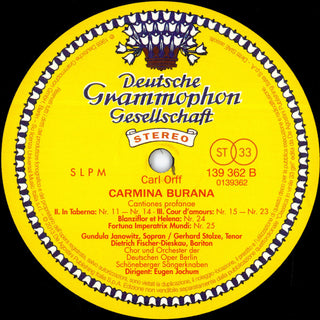 Carl Orff • Gundula Janowitz ∙ Gerhard Stolze ∙ Dietrich Fischer-Dieskau, Chor der Deutschen Oper Berlin Und Orchester Der Deutschen Oper Berlin , Dirigent: Eugen Jochum : Carmina Burana (LP, RE, S/Edition, 180)
