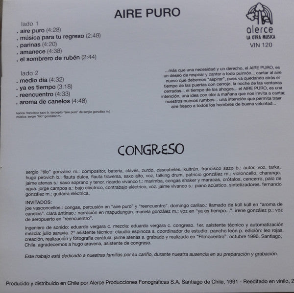 Congreso : Aire Puro (LP, Album, RE)