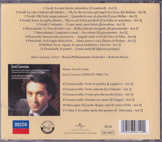 José Carreras, Royal Philharmonic Orchestra, Roberto Benzi : José Carreras Sings Donizetti, Bellini, Verdi, Mercadante, Ponchielli (CD, Album, RE)