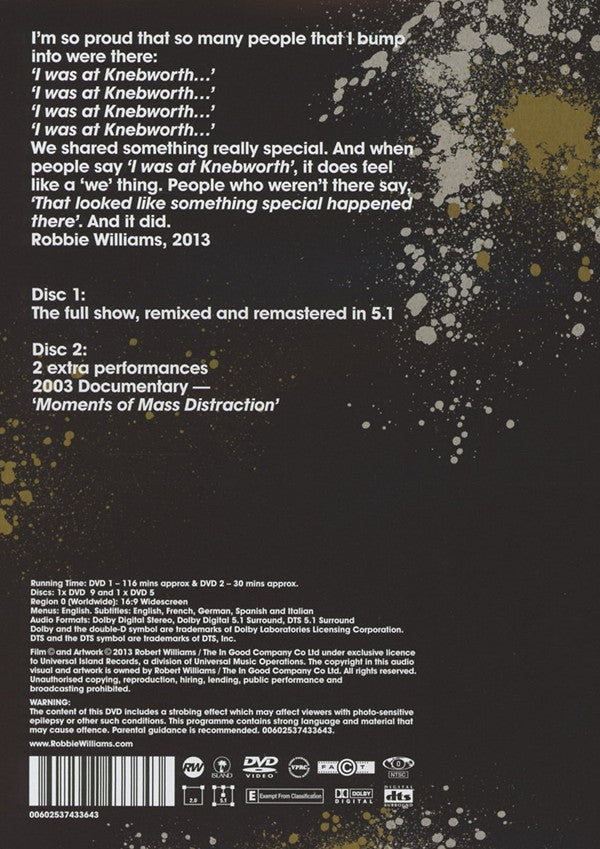 Robbie Williams : Live At Knebworth (10th Anniversary Edition) (2xDVD, RM, Multichannel, NTSC, 5.1)