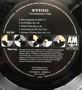 Sting : Ten Summoner's Tales (LP, Album, RE)