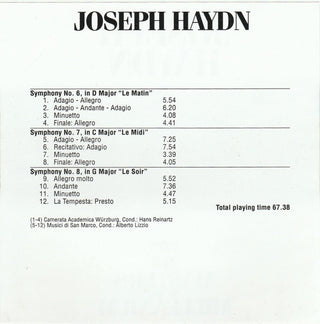 Joseph Haydn : Le Matin, Le Midi, Le Soir (CD, Comp)