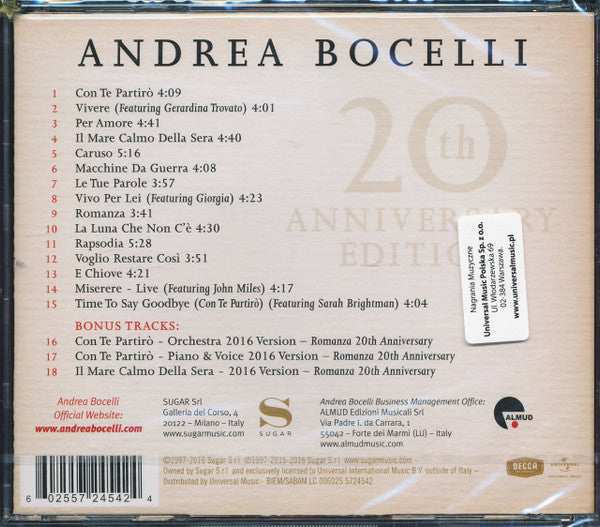 Andrea Bocelli : Romanza (CD, Album, RE, RM, 20t)
