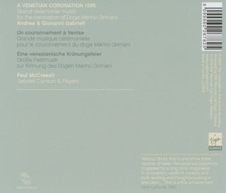 Andrea Gabrieli, Giovanni Gabrieli, Gabrieli Consort, Paul McCreesh : A Venetian Coronation 1595 (CD, Album, RE)