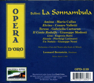 Vincenzo Bellini - Maria Callas, Cesare Valletti, Giuseppe Modesti, Orchestra Del Teatro Alla Scala E Coro Del Teatro Alla Scala, Leonard Bernstein : La Sonnambula (2xCD, RE, RM)