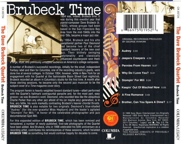 The Dave Brubeck Quartet : Brubeck Time (CD, Album, RE, RM)